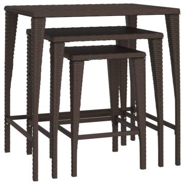 Garden Nesting Tables 3 pcs Brown Poly Rattan | Hipo Market