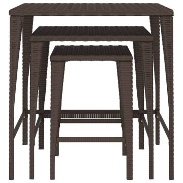 Garden Nesting Tables 3 pcs Brown Poly Rattan | Hipo Market