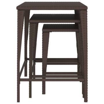 Garden Nesting Tables 3 pcs Brown Poly Rattan | Hipo Market