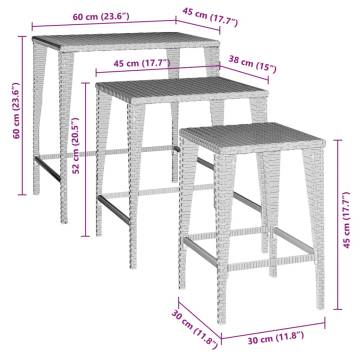 Garden Nesting Tables 3 pcs Brown Poly Rattan | Hipo Market