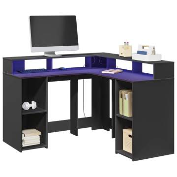 LED Desk with Storage - Black Engineered Wood | Hipo Market