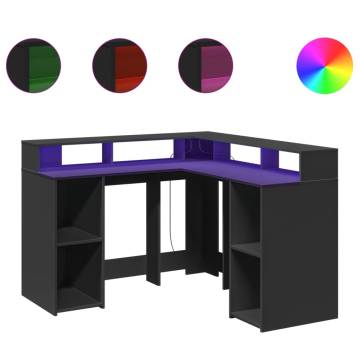 LED Desk with Storage - Black Engineered Wood | Hipo Market