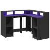 LED Desk with Storage - Black Engineered Wood | Hipo Market