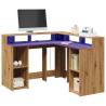  Desk with LED Lights Artisian Oak 130x130x91 cm Engineered Wood Colour artisian oak Size 130 x 130 x 91 cm 