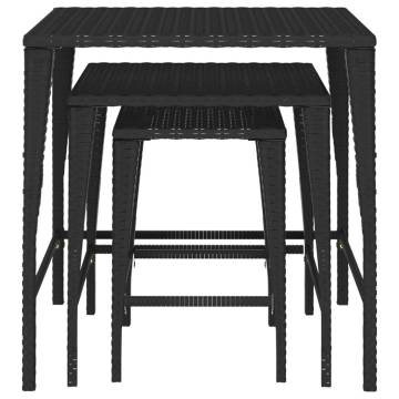 Garden Nesting Tables Set - 3 pcs Black Poly Rattan