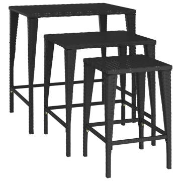 Garden Nesting Tables Set - 3 pcs Black Poly Rattan