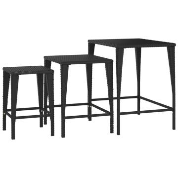 Garden Nesting Tables Set - 3 pcs Black Poly Rattan