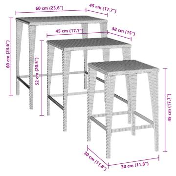 Garden Nesting Tables Set - 3 pcs Black Poly Rattan