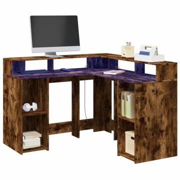 Stylish Desk with LED Lights - Smoked Oak, 130x130 cm