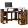  Desk with LED Lights Smoked Oak 130x130x91 cm Engineered Wood Colour smoked oak Size 130 x 130 x 91 cm 