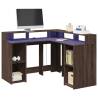  Desk with LED Lights Brown Oak 130x130x91 cm Engineered Wood Colour brown oak Size 130 x 130 x 91 cm 