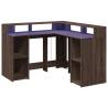 Stylish Brown Oak Desk with LED Lights - 130x130 cm