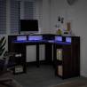 Stylish Brown Oak Desk with LED Lights - 130x130 cm