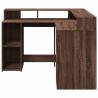 Stylish Brown Oak Desk with LED Lights - 130x130 cm