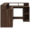 Stylish Brown Oak Desk with LED Lights - 130x130 cm