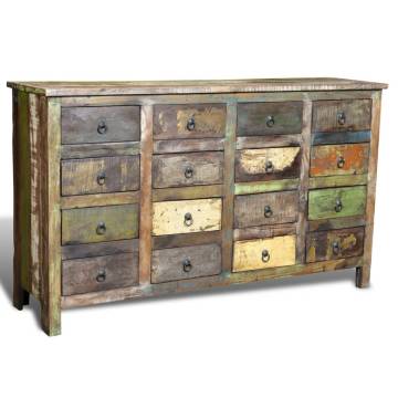 Reclaimed Solid Wood Antique-style Cabinet with 16 Drawers