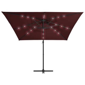 Cantilever Umbrella with LED Lights - Bordeaux Red 250x250 cm