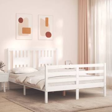 White Bed Frame with Headboard - 140x200 cm Solid Wood