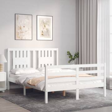 White Bed Frame with Headboard - 140x200 cm Solid Wood