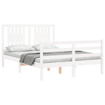 White Bed Frame with Headboard - 140x200 cm Solid Wood