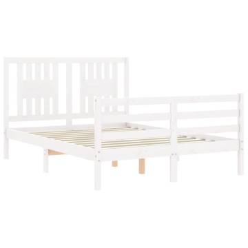 White Bed Frame with Headboard - 140x200 cm Solid Wood