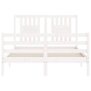 White Bed Frame with Headboard - 140x200 cm Solid Wood