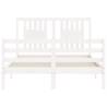 White Bed Frame with Headboard - 140x200 cm Solid Wood