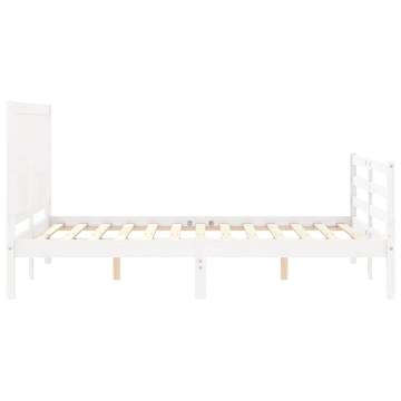 White Bed Frame with Headboard - 140x200 cm Solid Wood