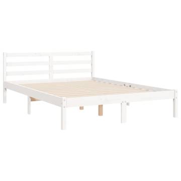 White Bed Frame with Headboard - 140x200 cm Solid Wood