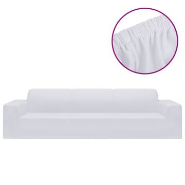 4-Seater Stretch Couch Slipcover - White Polyester Jersey