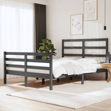 Grey Solid Wood Pine Bed Frame 140x190 cm - Stylish & Sturdy