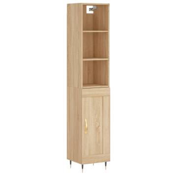 Stylish Highboard Sonoma Oak - 34.5x34x180 cm Engineered Wood