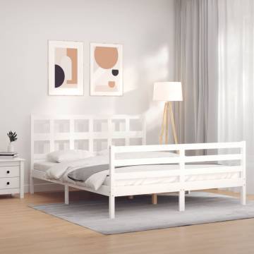 White Bed Frame with Headboard 160x200 cm - Solid Wood