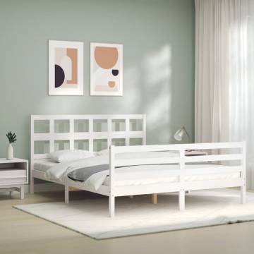 White Bed Frame with Headboard 160x200 cm - Solid Wood