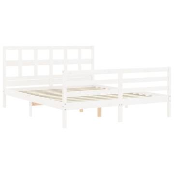 White Bed Frame with Headboard 160x200 cm - Solid Wood