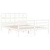 White Bed Frame with Headboard 160x200 cm - Solid Wood