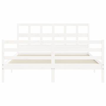 White Bed Frame with Headboard 160x200 cm - Solid Wood