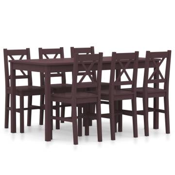 7 Piece Dark Brown Pinewood Dining Set - Elegant & Minimalist