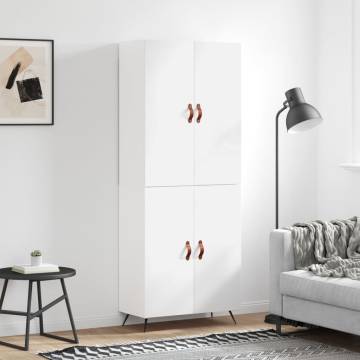 Elegant Highboard High Gloss White - 69.5x34x180 cm