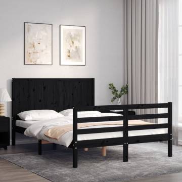 Stylish Black Bed Frame with Headboard - 120x200 cm Solid Wood