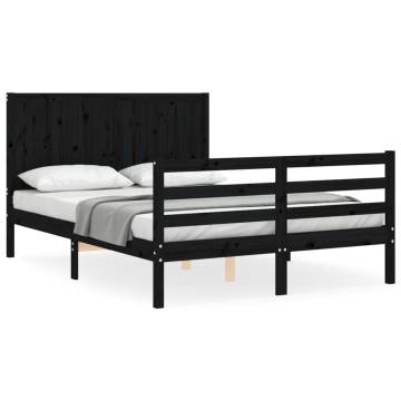 Stylish Black Bed Frame with Headboard - 120x200 cm Solid Wood