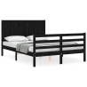 Stylish Black Bed Frame with Headboard - 120x200 cm Solid Wood