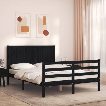 Stylish Black Bed Frame with Headboard - 120x200 cm Solid Wood