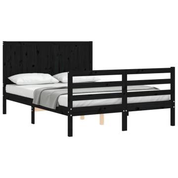 Stylish Black Bed Frame with Headboard - 120x200 cm Solid Wood