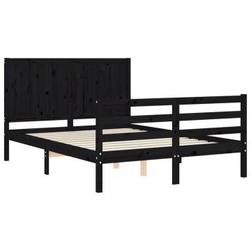 Stylish Black Bed Frame with Headboard - 120x200 cm Solid Wood