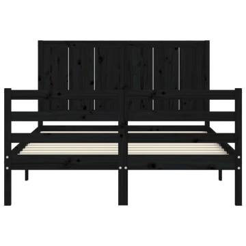 Stylish Black Bed Frame with Headboard - 120x200 cm Solid Wood