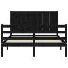 Stylish Black Bed Frame with Headboard - 120x200 cm Solid Wood