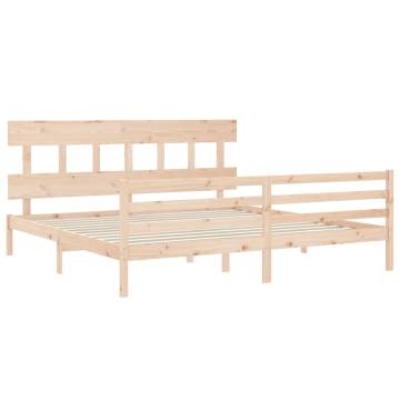 Solid Wood Bed Frame with Headboard 200x200 cm | HipoMarket