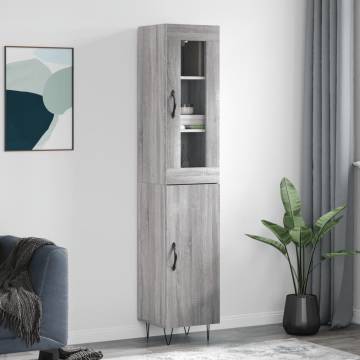 Stylish Highboard Grey Sonoma – 34.5x34x180 cm Engineered Wood