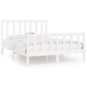 White Solid Wood Bed Frame 140x200 cm - Timeless Design